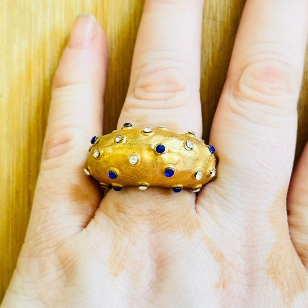 Brutalist Modernist Brutalist Cocktail Ring Statement Sz7.5 MCM 80s VTG Gold
